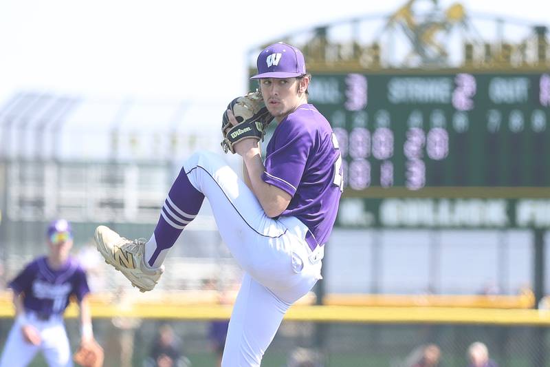 Wilmington’s Ryan Kettman delivers a pitch in relief against Coal City on Monday, March 30, 2026 in Coal City.