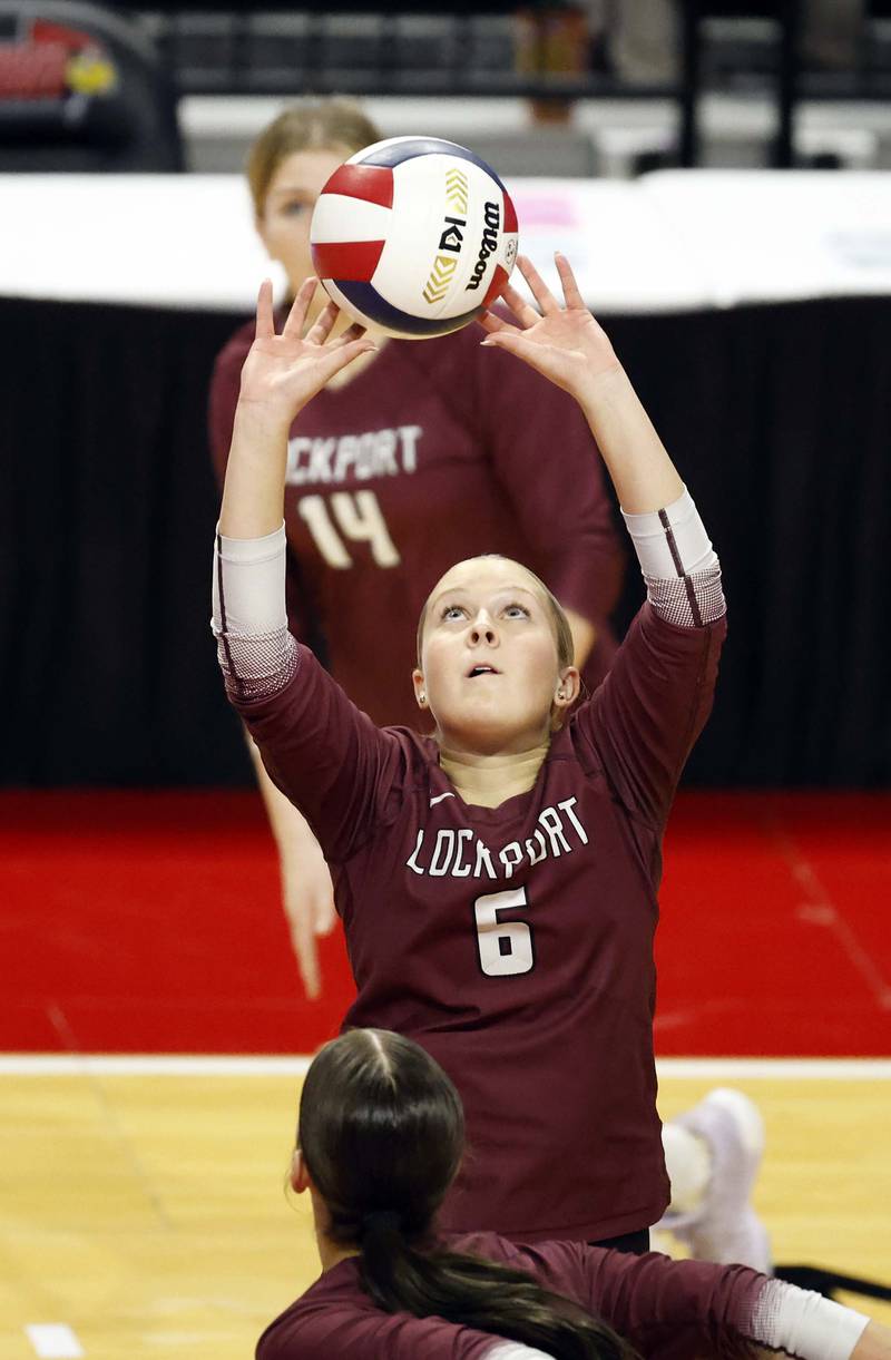 Lockport's Malley Green (6) passes the ball during the IHSA Class 4A girls volleyball third place match Saturday, Nov. 16, 2024 at CEFCU Arena in Normal.