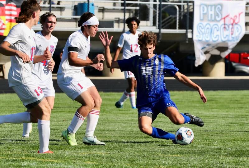 Princeton senior Matthew Sims makes a play Monday against Streator.
