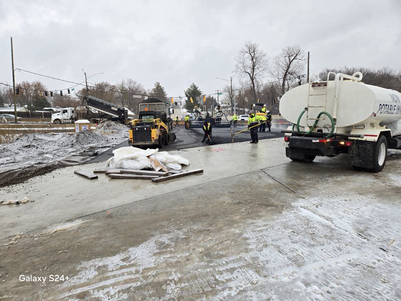 Crews work on the intersection of Miller and Randall roads in Lake in the Hills in December 2025.