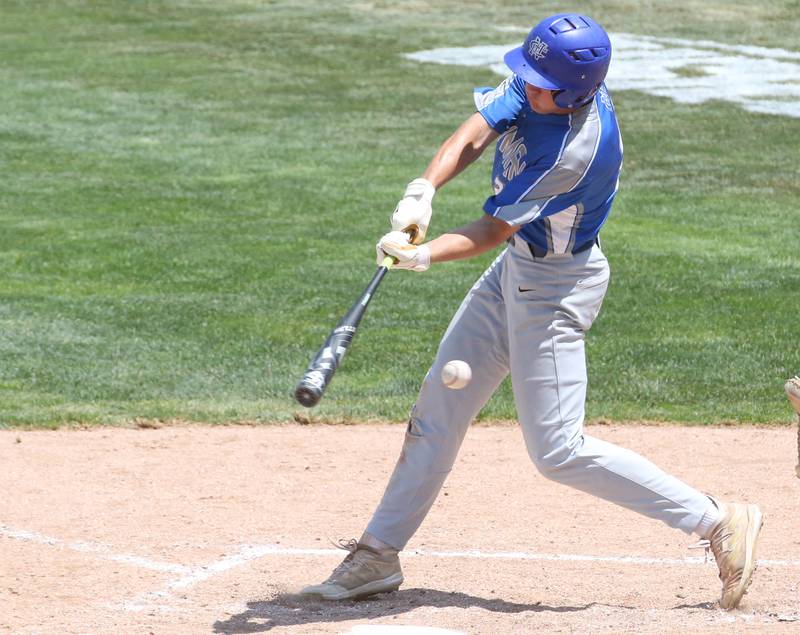 Newman's Brendan Tunink strikes out swinging against Henry-Senachwine during the Class 1A State semifinal game on Friday, June 2, 2023 at Dozer Park in Peoria.