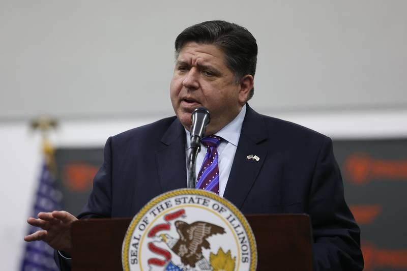 Governor J.B. Pritzker speaks about the Rebuild Illinois project and more specifically the extension of Houbolt Road at a press conference held at Joliet Junior College. Thursday, Jan. 20, 2022 in Joliet.