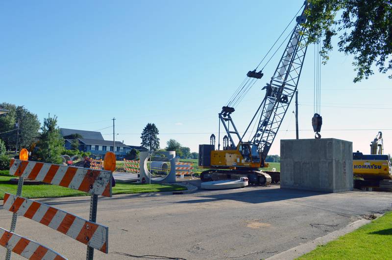 Two of the four 60,000- to 70,000-pound "vaults" for Polo's $3.2 million Colden Street Project arrived last week. One was installed beneath South Maple Avenue near the intersection with West Colden Street, and another sits waiting to be installed at the South Maple Avenue and West Buffalo Street intersection.