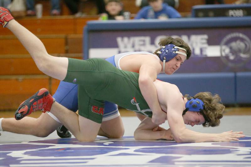 Princeton's Eli Berlin wrestles L-P's Caeden Small on Thursday, Jan. 19, 2023 at Princeton High School.