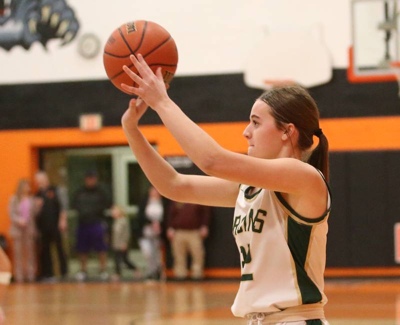 St. Bede's Quinn McClain shoots a wide-open shot against Serena during the Class 1A Sectional final game on Thursday, Feb. 22, 2024 at Gardner-South Wilmington High School.