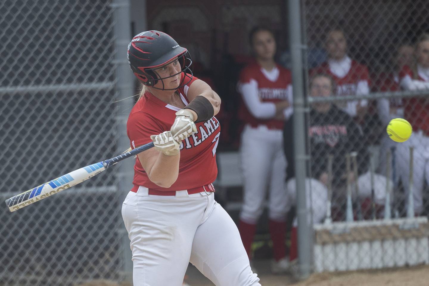 Fulton’s Kylie Smither swings at a pitch against Amboy Wednesday, May 21, 2025, during a Regional semifinal softball game.