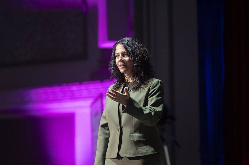 Ghida Neukrich, city manager of Highland Park, speaks about managing the shooting that took place in the city on July 4 of last year while attending the Midwest Summit of Leadership in Dixon on Thursday, May 18, 2023.