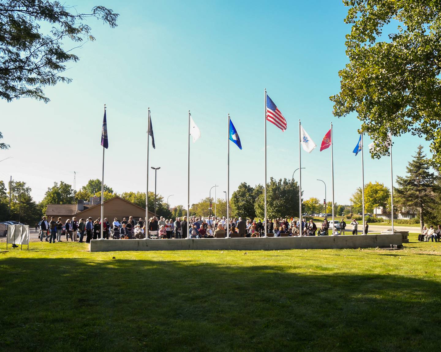 The DeKalb Elks Veteran’s Memorial Plaza was dedicated during a ceremony marking the completion of phase one of the build, meant to honor DeKalb County people who have served in the military, Saturday, Oct. 1, 2022.