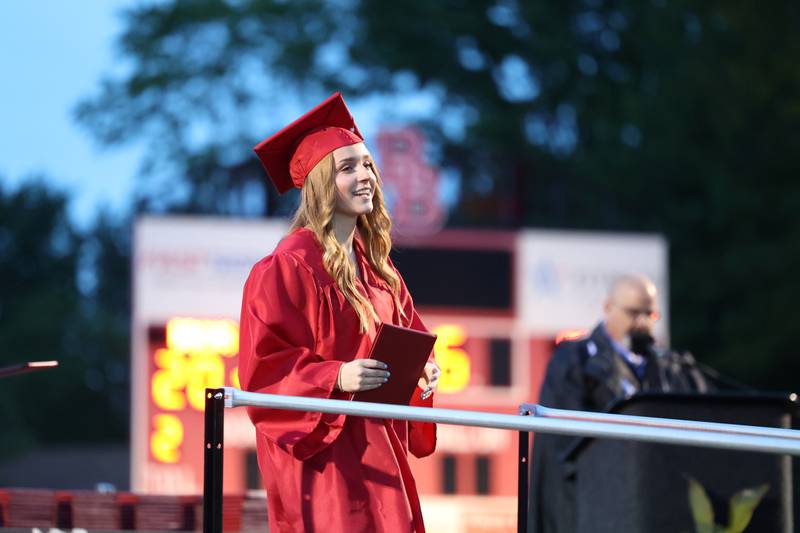 Graduate Naturel Coday smiles after receiving her diploma during the Bradley-Bourbonnais Community High School commencement ceremony on Thursday, May 21, 2026.