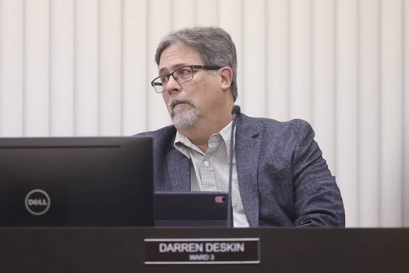 Alderman Darren Deskin, 3rd Ward, listens to another board member at the Lockport City Council meeting on Wednesday, Feb. 7th 2024 in Lockport.