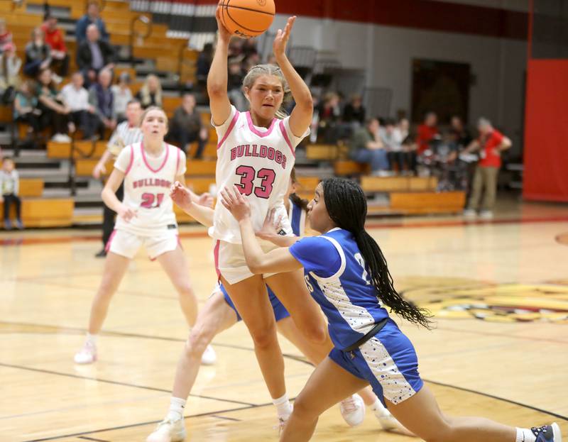 Batavia’s Natalie Warner passes the ball during a game against Wheaton North on Wednesday, Jan. 29, 2025 at Batavia.