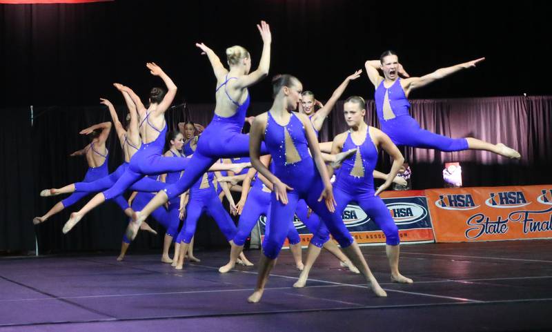Members of the Geneva High School dance team perform during the IHSA State Dance finals on Saturday, Feb. 1, 2025 at Grossingers Motor Arena in Bloomington.