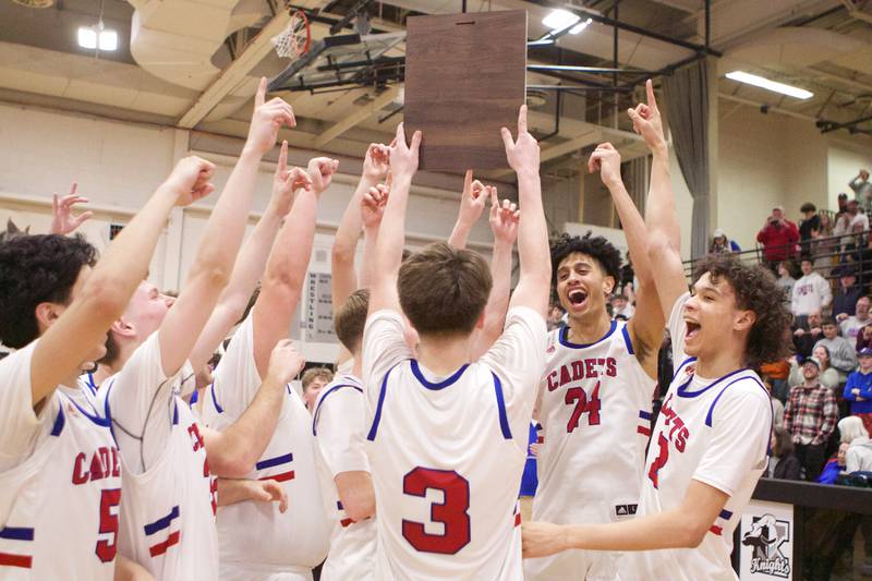 Marmion Academy celebrates the Win over Kaneland at the Class 3A Regional Final at Kaneland on Saturday, Feb.25, 2023.