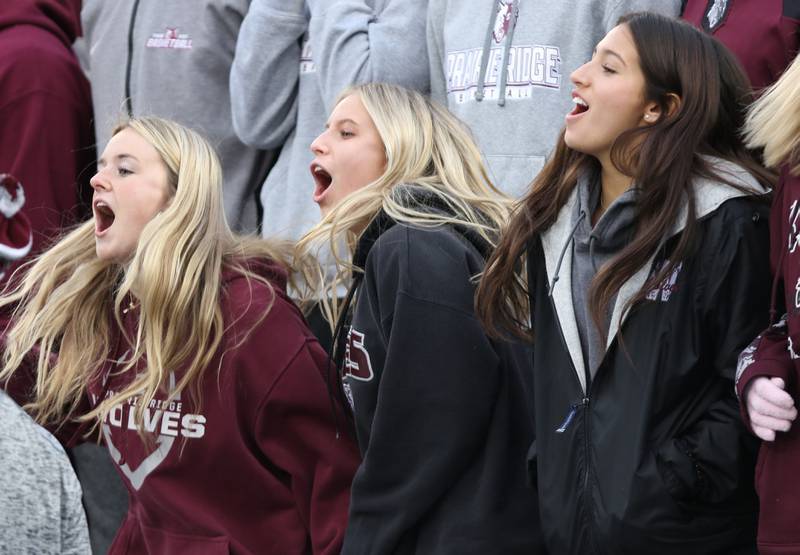 Prairie Ridge fans root on their team during their IHSA Class 6A state championship game against East St. Louis Saturday, Nov. 26, 2022, in Memorial Stadium at the University of Illinois in Champaign.