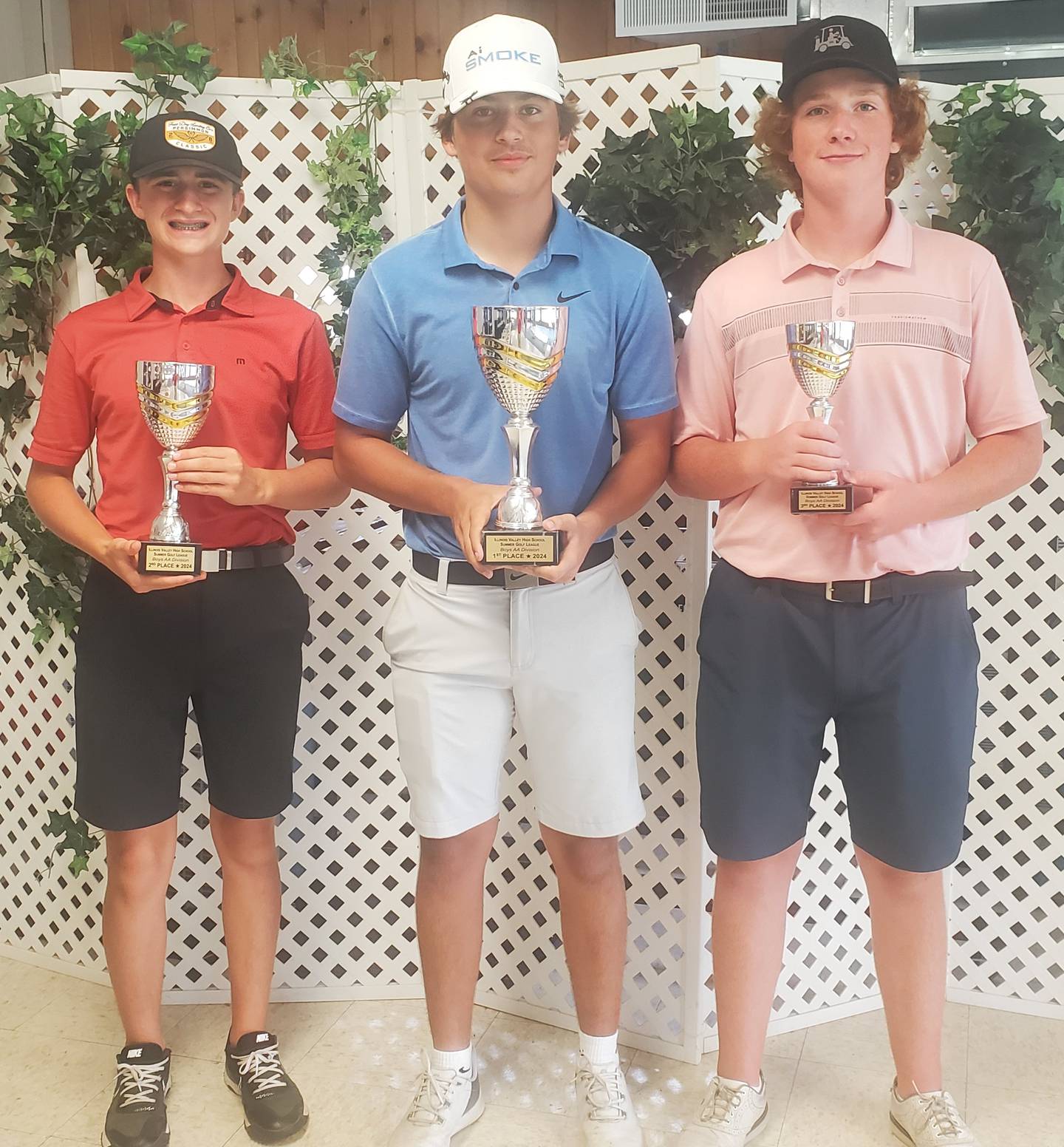 Ottawa sophomore Rylee Hogue (center) won the Boys AA Division in the Illinois Valley High School Summer Golf League. Morris freshman Braden Wickkiser (left) placed second and Streator junior Brody Elias (right) was third.