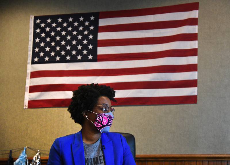 U.S. Rep. Lauren Underwood, D-Naperville, watches election results from her campaign office Nov. 3 in St. Charles.