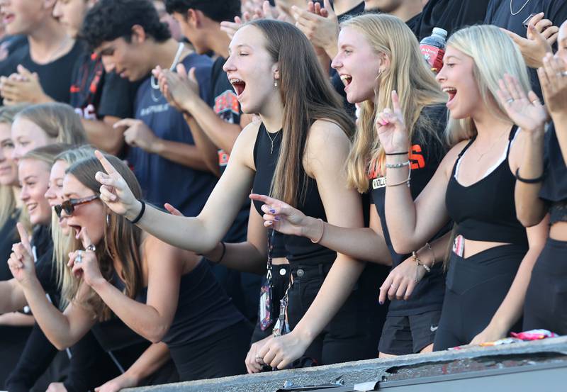 DeKalb fans get fired up ahead of their game against Sycamore in the First National Challenge Friday, Aug. 26, 2022, in Huskie Stadium at Northern Illinois University in DeKalb.