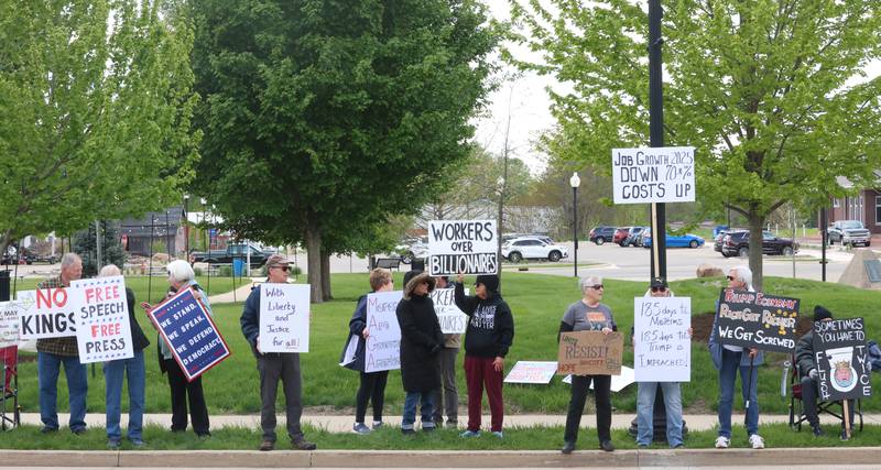 Protesters gather for the Workers Over Billionares rally on Friday, May 1, 2026 at Rotary Park in Princeton.