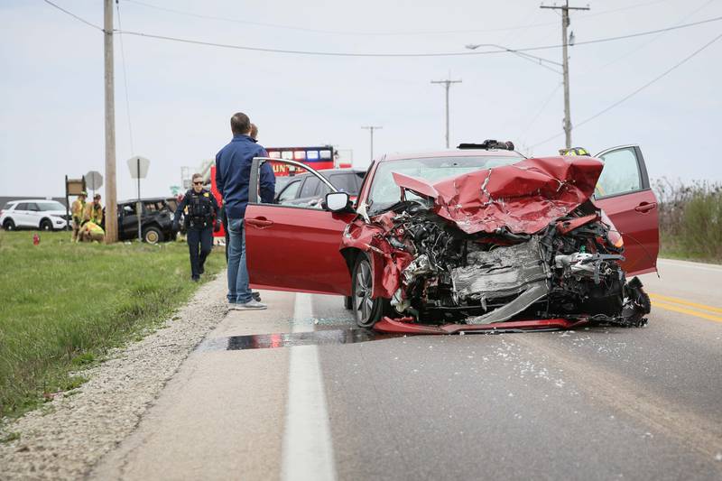 Three people were taken to hospitals following a head-on crash near Huntley on April 11, 2024.