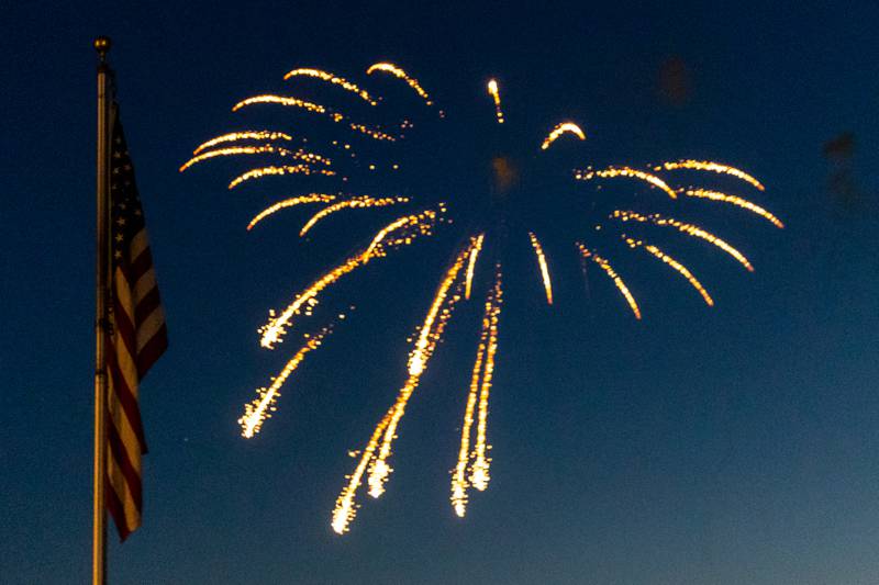 Fireworks display over city of Hennepin at the annual 4th of July firework show on Friday, July 4, 2025 at River Front Park in Hennepin.