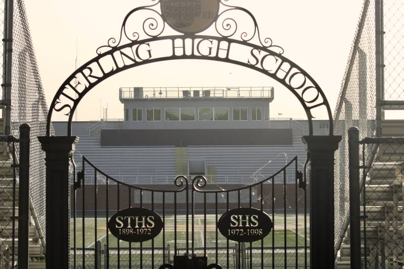 A file photograph shows the entrance to the Sterling High School football stadium.