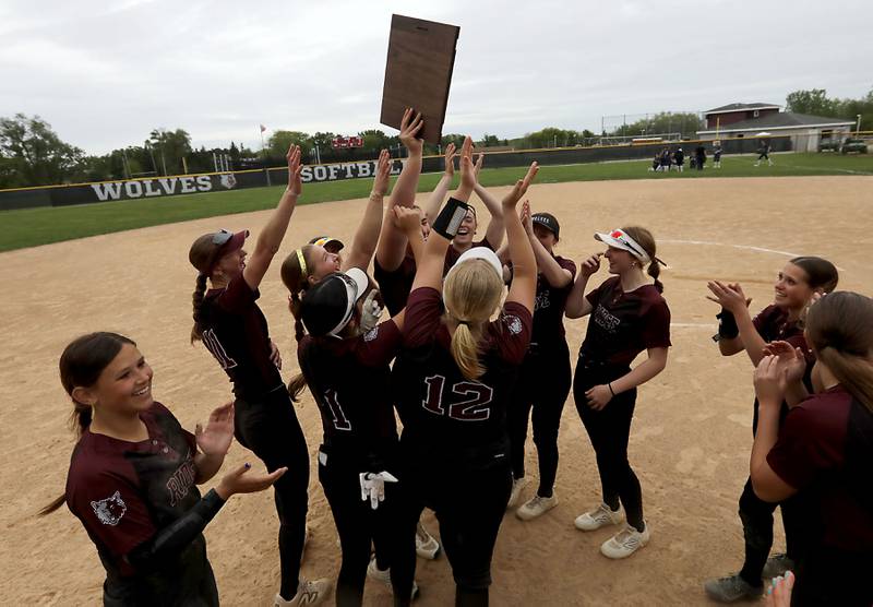 Prairie Ridge lifts the Class 3A Prairie Ridge Regional Championship trophy after they defeated Cary-Grove on Friday, May 22, 2026, at Prairie Ridge High School.