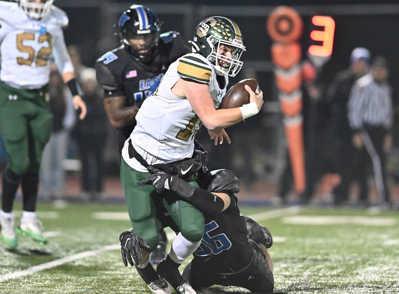 Stevenson's Aidan Elliot (15) in action during the IHSA Class 8A Quarterfinals game against Lincoln-Way East on Friday, Nov. 15, 2024, at Frankfort. (Dean Reid for Shaw Local News)