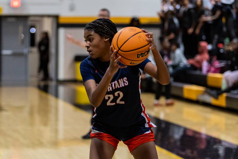 Romeoville's Faith Jonbaptist makes a move during a varsity girls basketball game against Joliet West at Joliet West on Dec. 11, 2025.