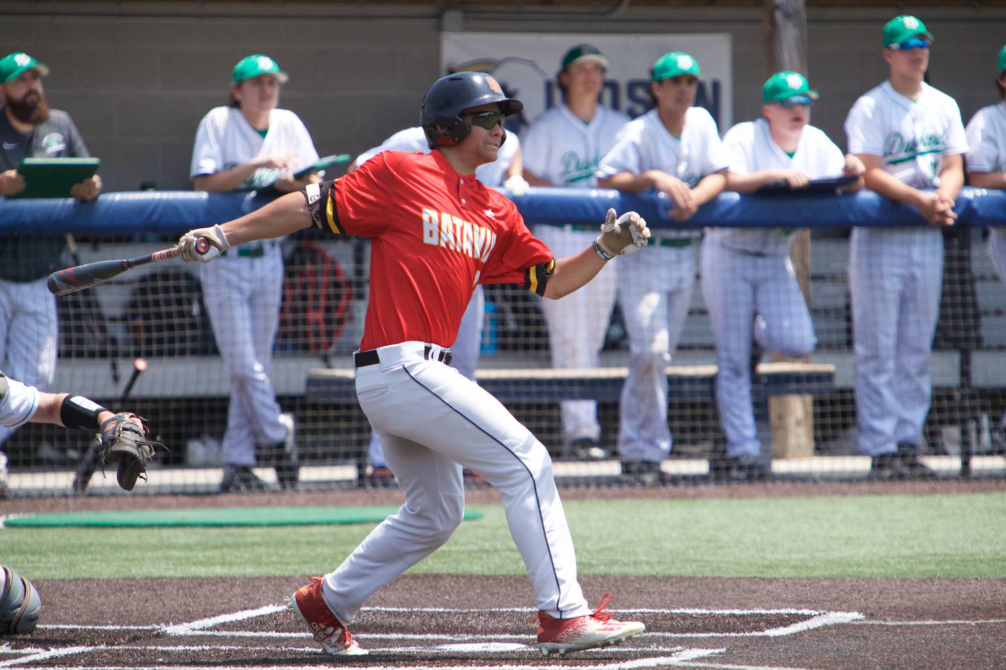 Batavia's Ryan Woods hits a two run homer against York at the Class 4A Sectional Final on Saturday, June 3, 2023 in Elgin.