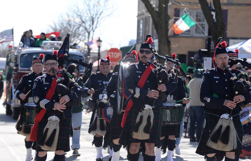 Bagpipers are among the entertainers of the Elmhurst St. Patrick's Day Parade Saturday, March 9, 2024.