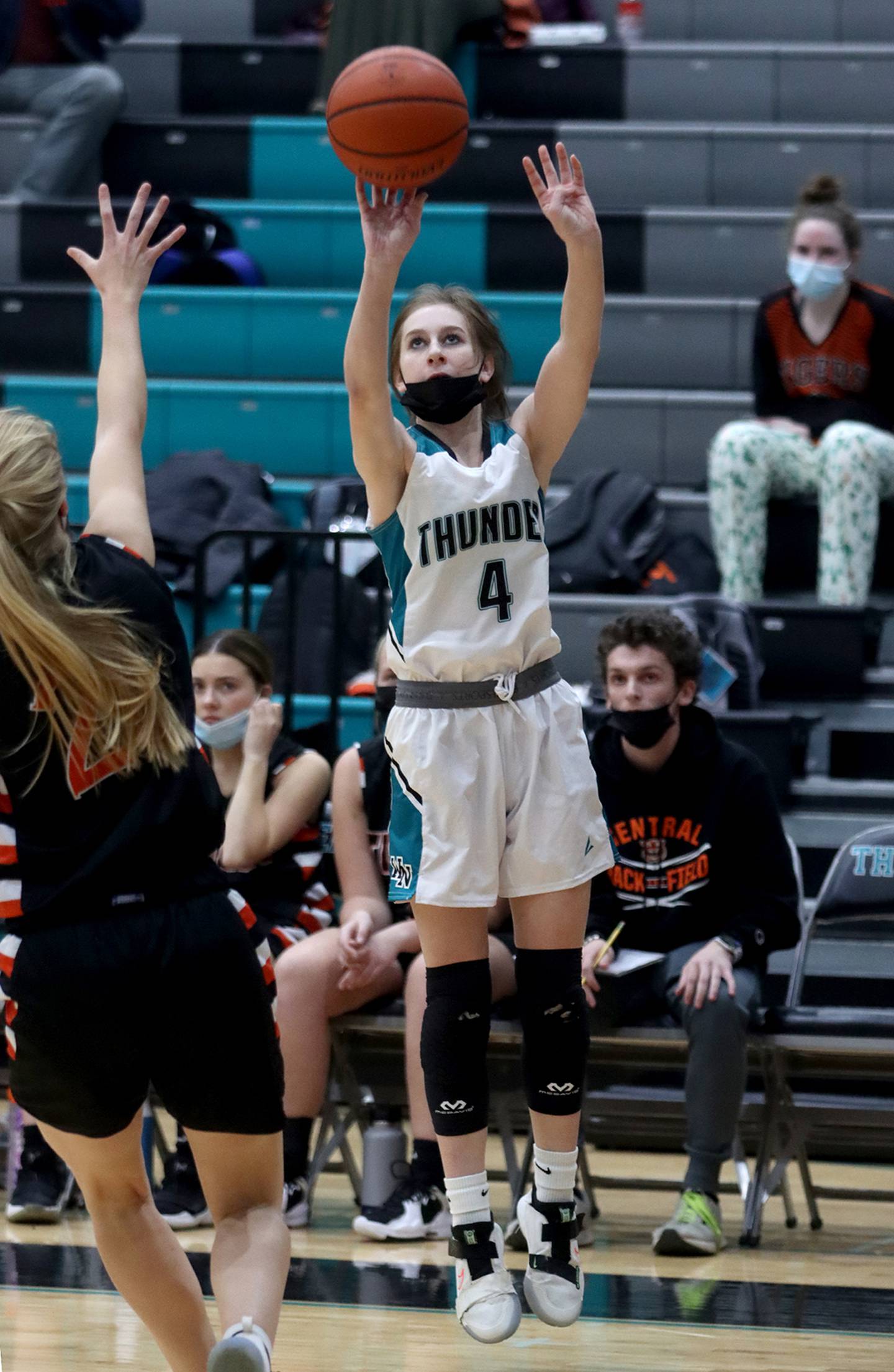 Woodstock North’s Lacey Schaffter takes an outside jumper against Crystal Lake Central during varsity girls basketball at Woodstock Monday night.
