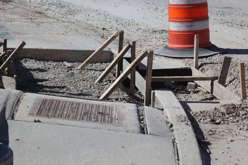 Construction continues along East Washington Street in Joliet.