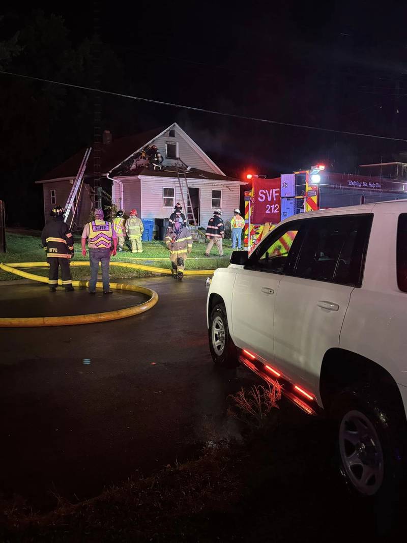 A number of neighboring departments assisted the DePue Fire Department in extinguishing a house fire on East 4th Street during Tuesday night’s storm.