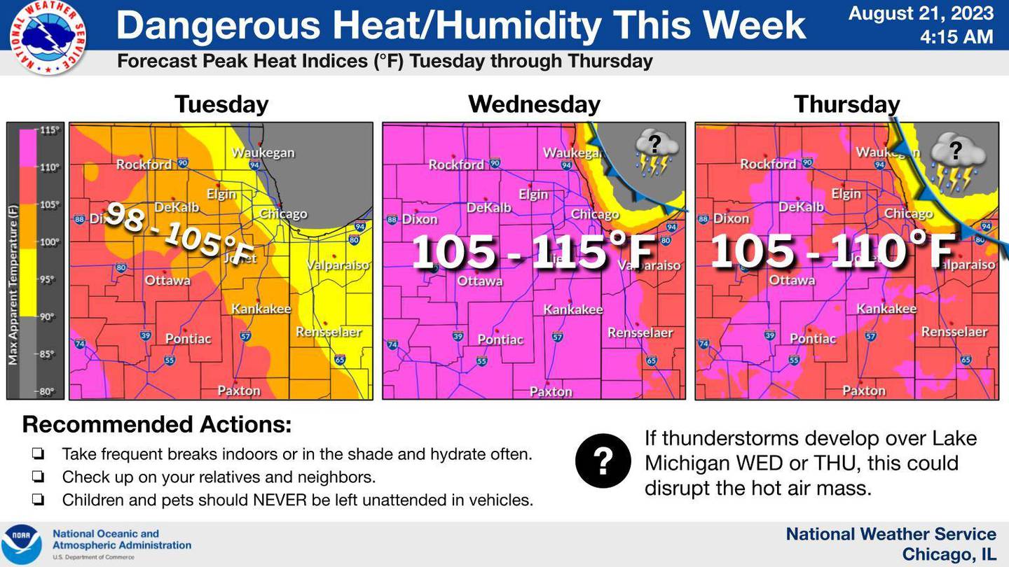 The National Weather Service has issued an excessive heat warning for Wednesday and Thursday of this week.