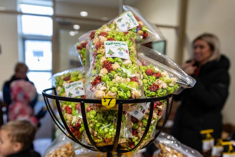 Beanie’s Candy Store offers Grinch Mix and more inside Lockport City Hall during Lockport’s Christmas in the Square festivities on Nov. 29, 2025.