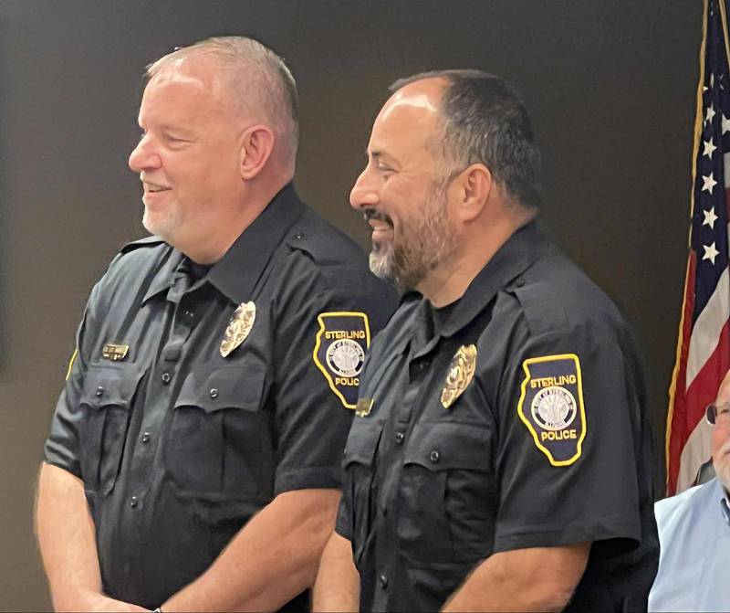 Sterling Deputy Police Chief Pat Bartel, left, will succeed Chief Alex Chavira, right, after Chavira’s retirement on Sept. 20.