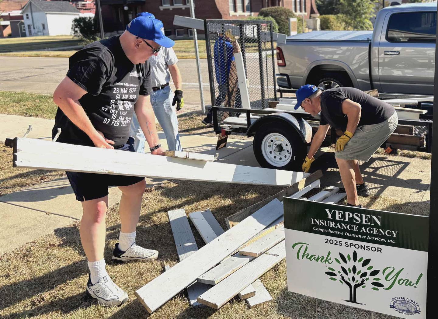 Rotary Club of Princeton members replacing the Newell Bryant Museum’s wooden wheelchair ramp