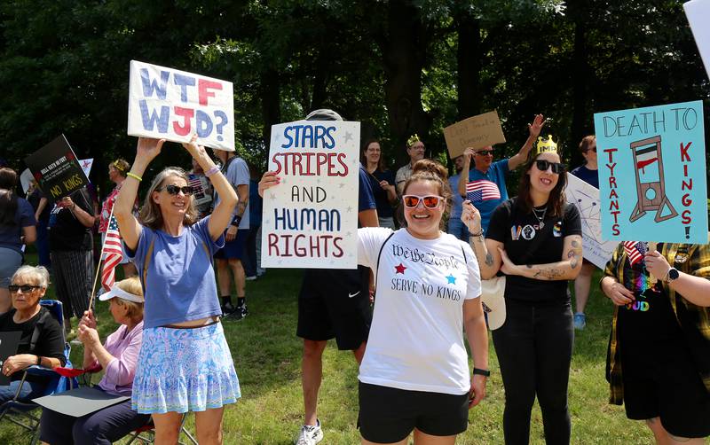 A large contingency of community members demonstrate at the No Kings Protest in Yorkville on Saturday, June 14, 2025.