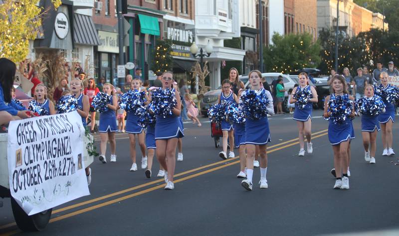 Princeton cheerleaders march during the Homecoming parade on Thursday, Oct. 3, 2024 downtown Princeton.