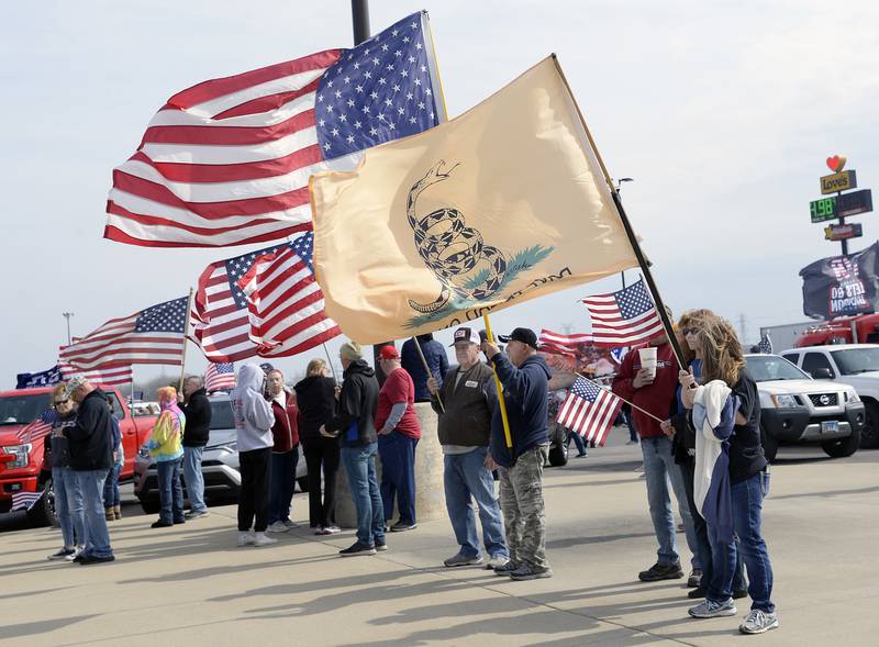 American flags were everywhere Saturday, March 5, 2022, during the American Freedom Convoy rally at Love’s Travel Stop in Oglesby.