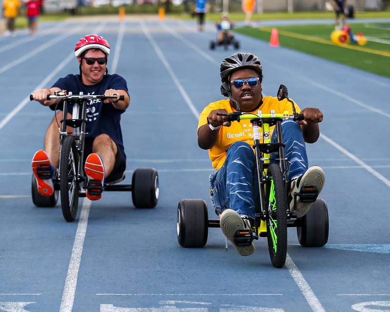 Daryl Randle racing for Trinity finishes first in his heat during the Great American Big Wheel Race.  July 22nd, 2023