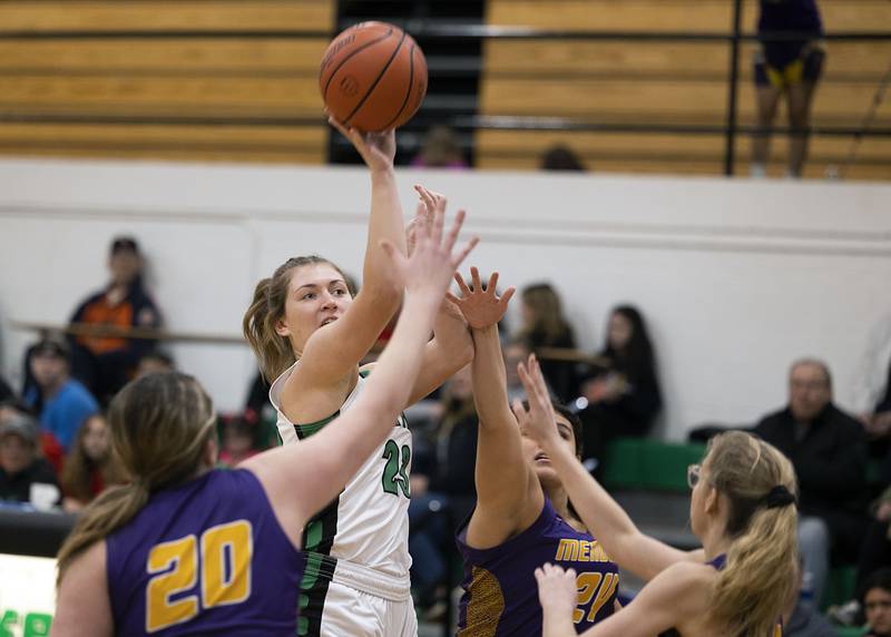 Rock Falls’ Claire Bickett puts up a shot against Mendota Saturday, Jan. 14, 2023.