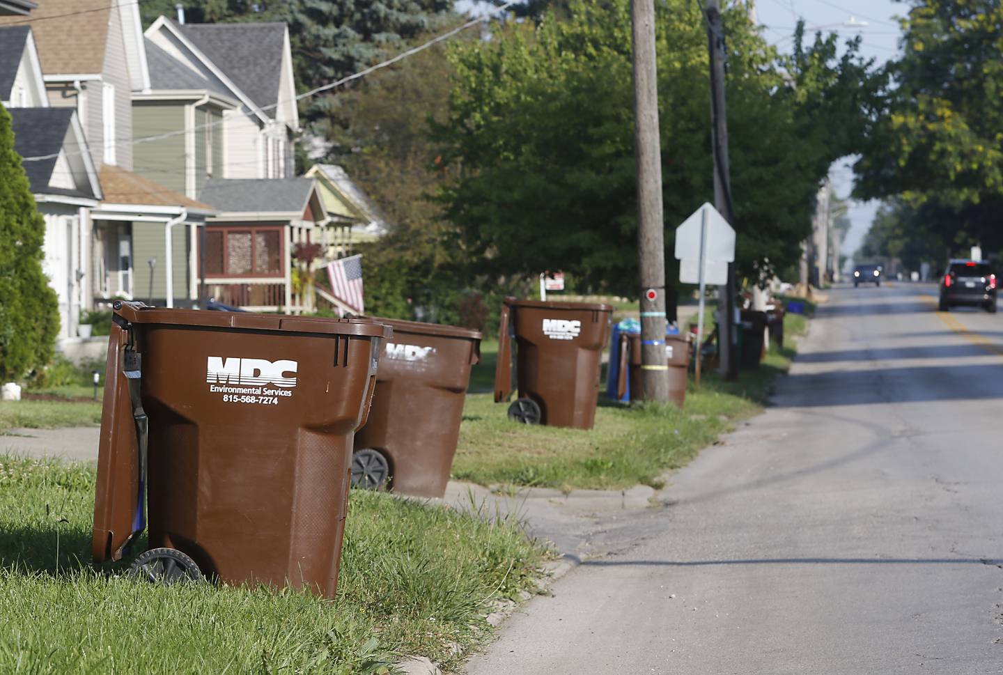 Garbage bins in Woodstock on Wednesday, Aug. 14, 2024.