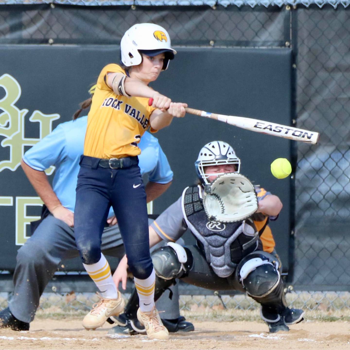 Marengo alumna Jenna Turner hits a ball for Rock Valley College.