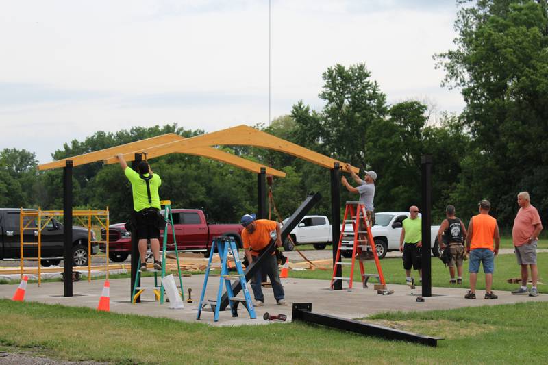 Volunteers helped erect the new pavilion at Richmond's Nippersink Park, set for a rededication during the village's 150th anniversary on Sept. 17, 2022.