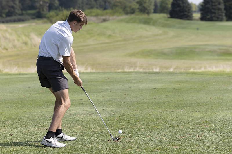 Rock Falls’ Logan Williamson tees off on #2 Saturday, Aug. 24, 2024, at Deer Valley.