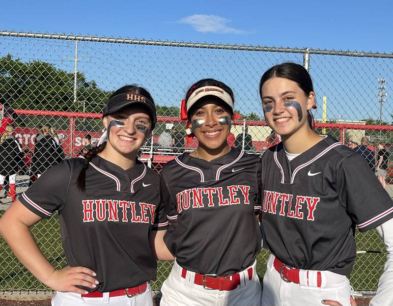 Christina Smith, Ajai Bonner and Gretchen Huber, Huntley softball