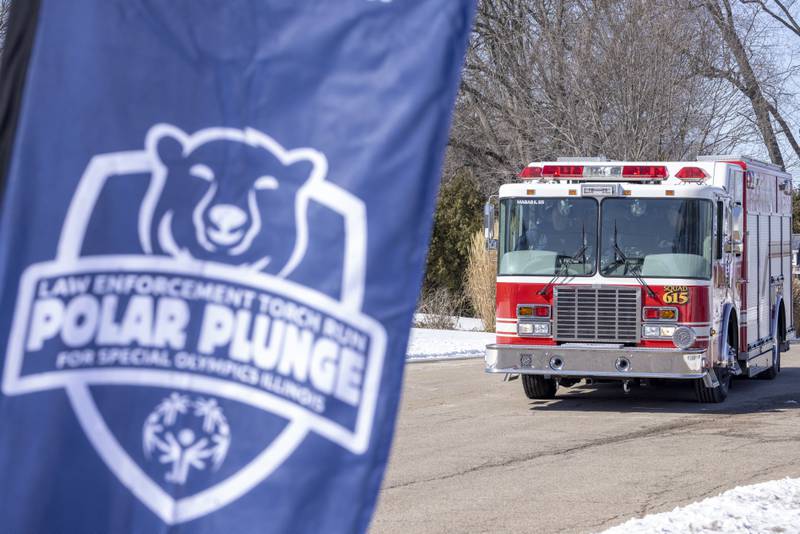 The Mendota Fire Department leaves the event after the Polar Plunge for Special Olympics on February 22, 2025 at Lake Mendota.