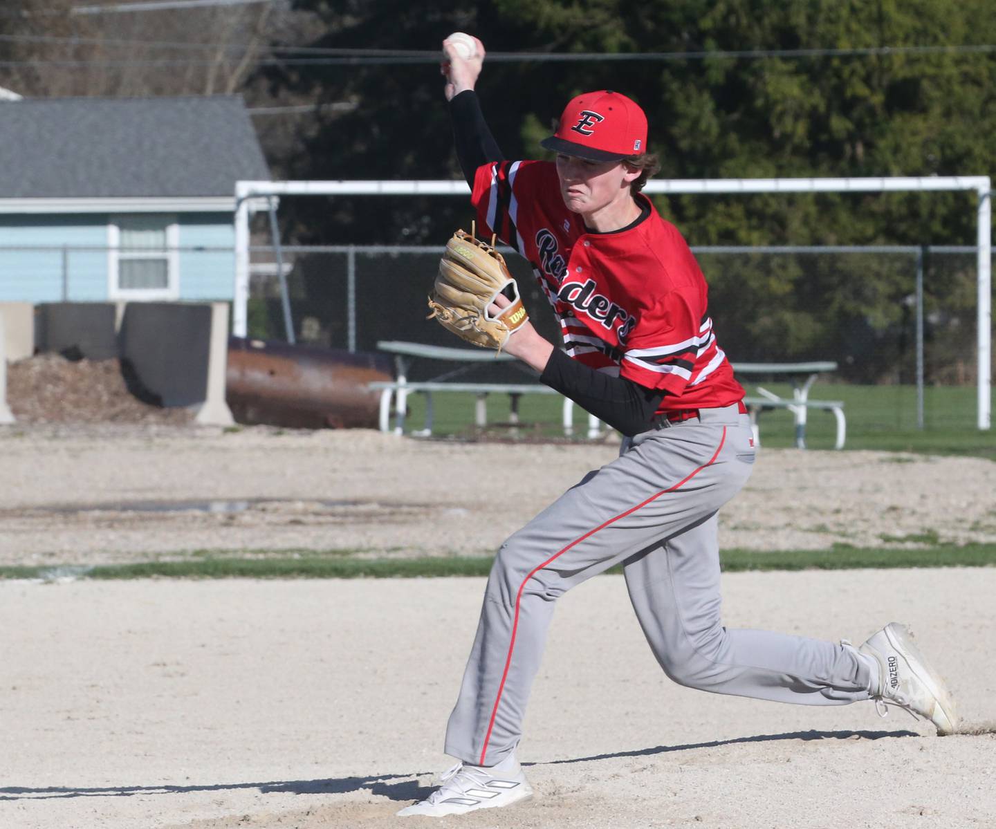 Earlville pitcher Declan Brennan throw a pitch to Somonauk in a game last season at Earlville High School.