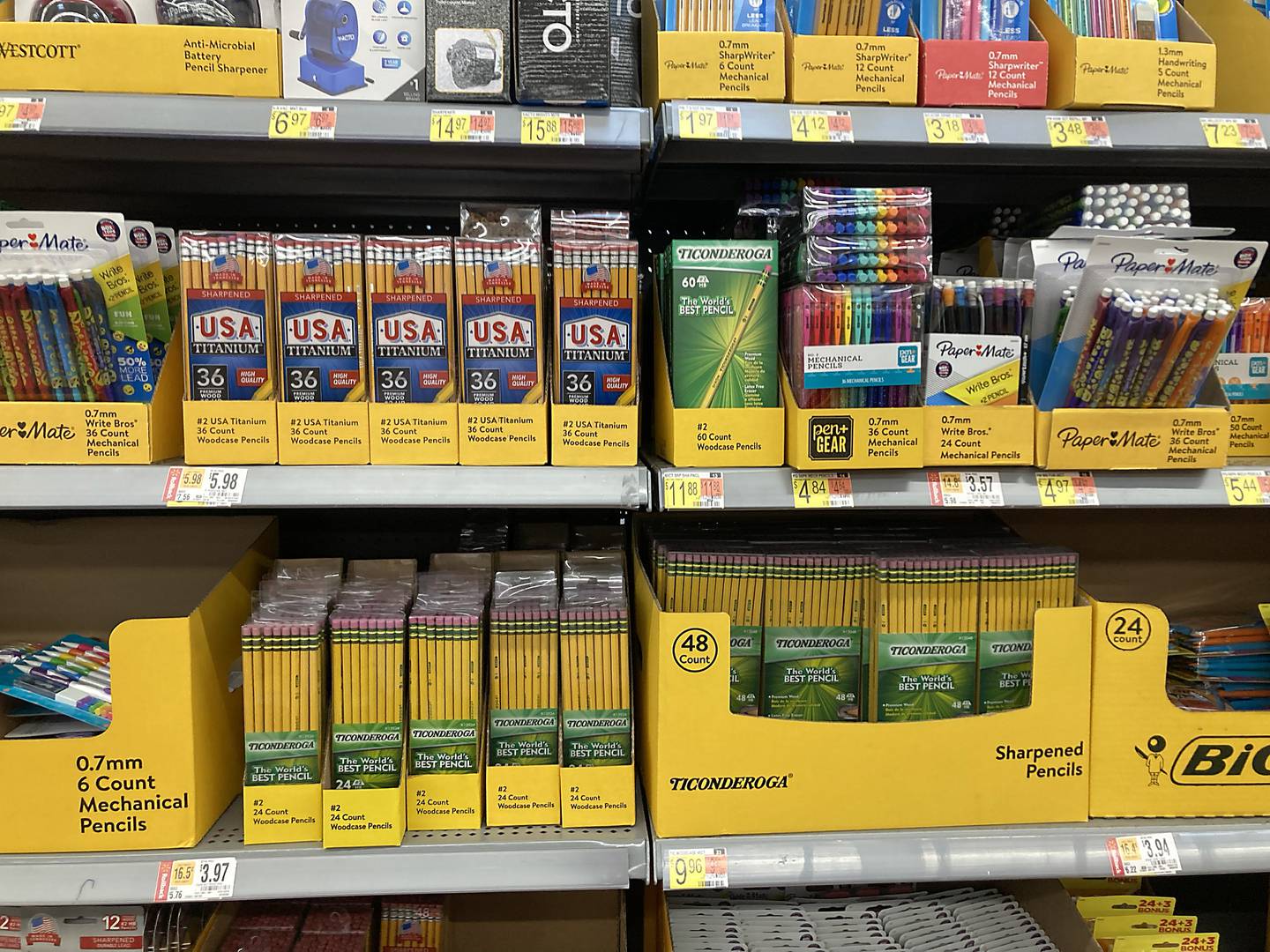 School supplies for sale on Monday, August 8, 2022, at Walmart in Woodstock during the school supplies sale tax holiday. The sales tax holiday on eligible school supplies runs through August 14.